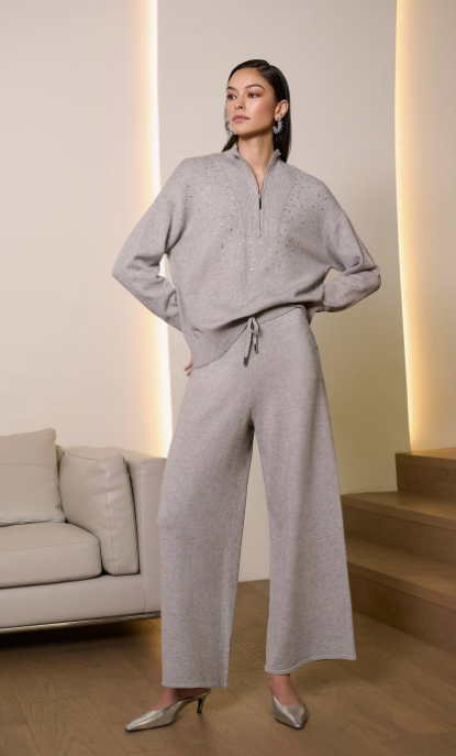 Sweater knit wide Rinestone pant 2 colours