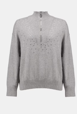 Mock Neck Half Zip Sweater with Rhinestones by Joseph Ribkoff