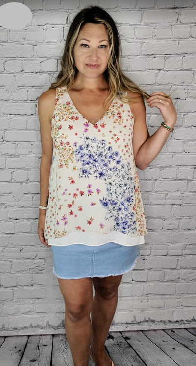 Sleevless Double Layer Floral top